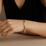 14K Yellow Gold Turquoise Rectangle Links Bracelet (3.50 mm) thumbnail 2