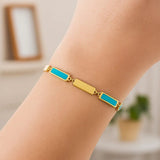 14K Yellow Gold Turquoise Rectangle Links Bracelet (3.50 mm) thumbnail 3