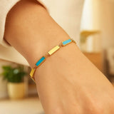 14K Yellow Gold Turquoise Rectangle Links Bracelet (3.50 mm) thumbnail 4