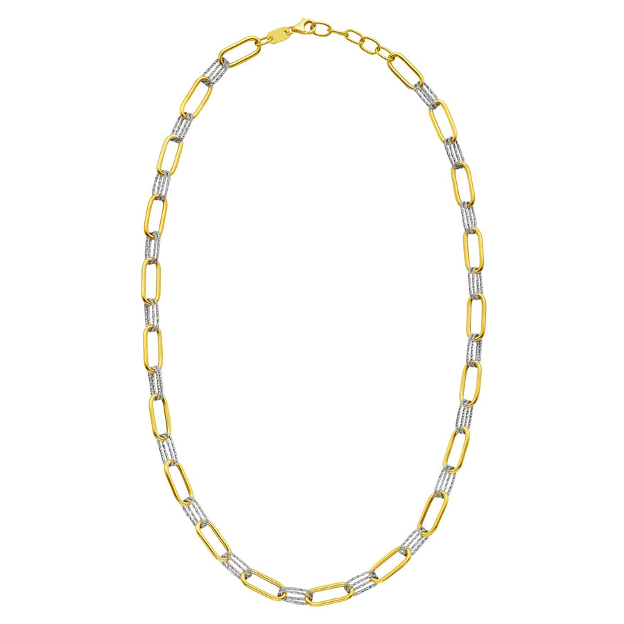14K Two Tone Gold Diamante Paperclip Necklace (6.20 mm)
