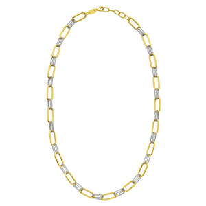 14K Two Tone Gold Diamante Paperclip Necklace (6.20 mm)