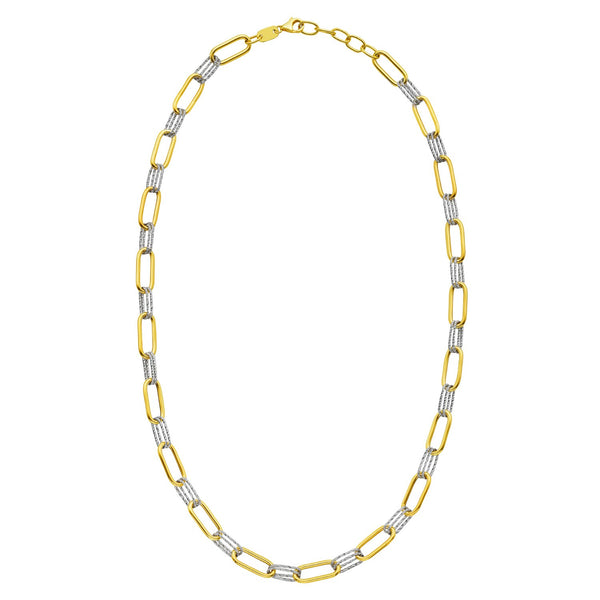 14K Two Tone Gold Diamante Paperclip Necklace (6.20 mm)