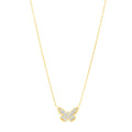 14K yellow gold checkered butterfly pendant necklace with openwork wings