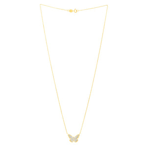 Checkered Butterfly Necklace in 14K Yellow Gold