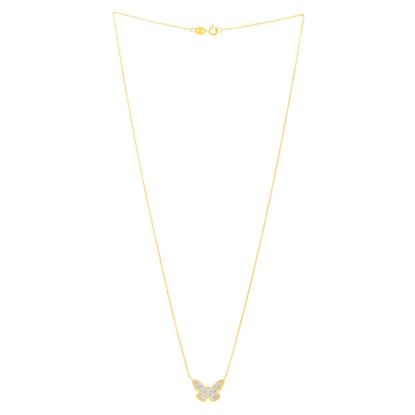 Checkered Butterfly Necklace in 14K Yellow Gold