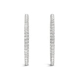 14K white gold hoop earrings with shared prong round diamond stones thumbnail 1