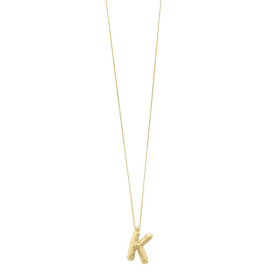 14K yellow gold initial K pendant with polished letter form and top bail