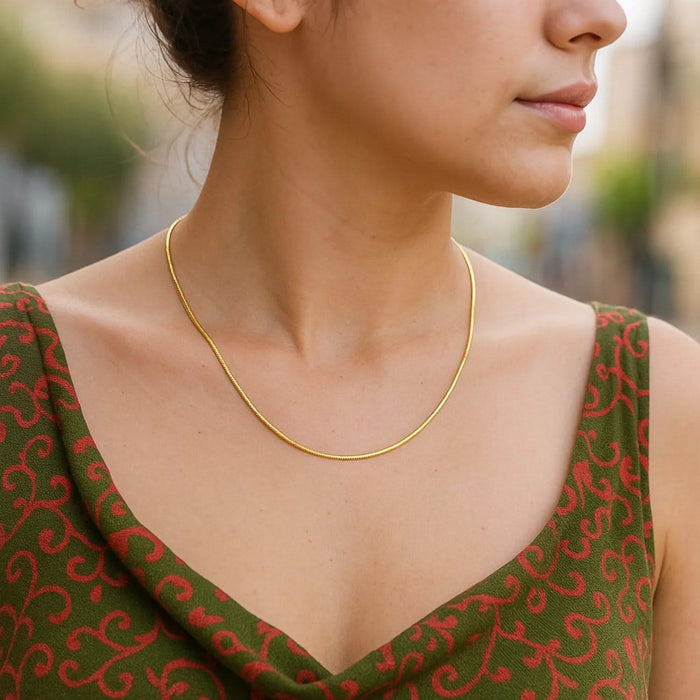 14k Yellow Gold Round Omega Necklace with Diamond Cuts (1.5 mm)