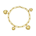 14K yellow gold bracelet with puffed heart charms on a linked chain