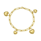 14K Yellow Gold Puffed Heart Charm Bracelet thumbnail 1