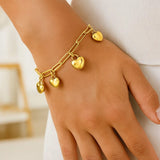 14K Yellow Gold Puffed Heart Charm Bracelet thumbnail 3