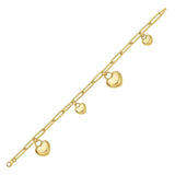 14K Yellow Gold Puffed Heart Charm Bracelet thumbnail 4