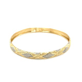10K two-tone gold geometric bangle with round diamond accent stones thumbnail 1