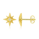 14K Yellow Gold High Polish North Star Diamond Earrings thumbnail 1