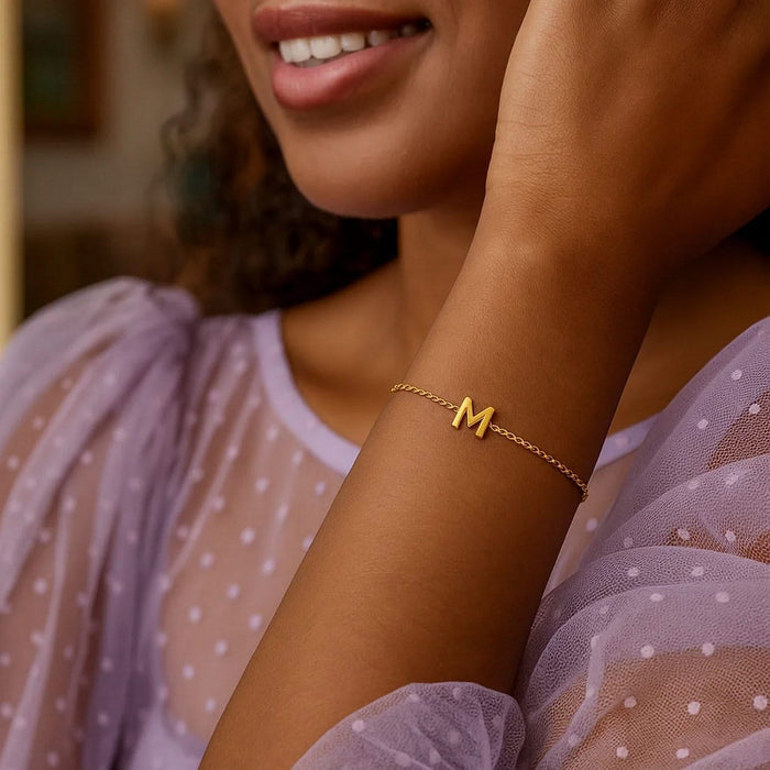 14K Yellow Gold Mini Initial M Bracelet
