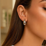 Sterling Silver Twisted Puff C Hoop Earrings thumbnail 3