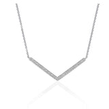 14K white gold chevron necklace with round diamond stones thumbnail 1
