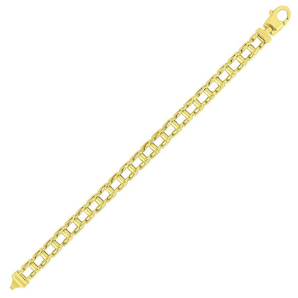 14k Yellow Gold Men's Bracelet with Rail Motif Links