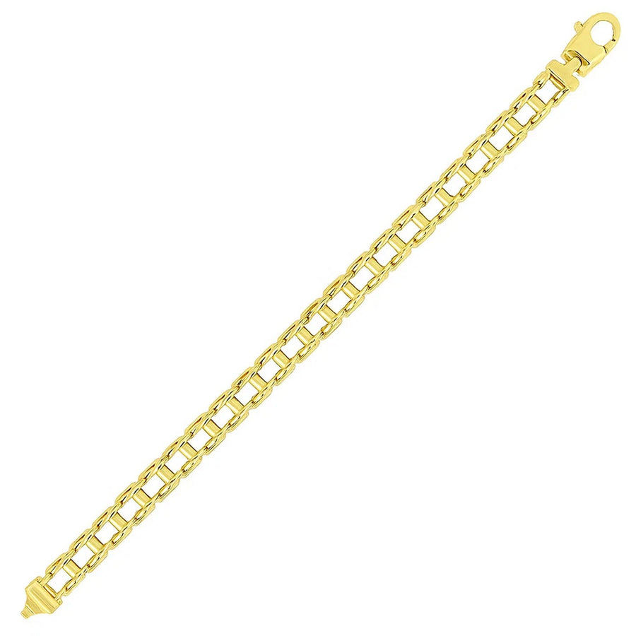 14k Yellow Gold Men's Bracelet with Rail Motif Links