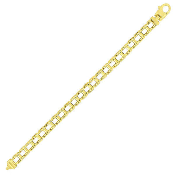14k Yellow Gold Men's Bracelet with Rail Motif Links