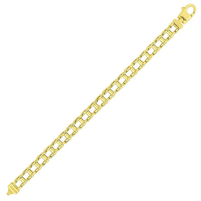 14k Yellow Gold Men's Bracelet with Rail Motif Links
