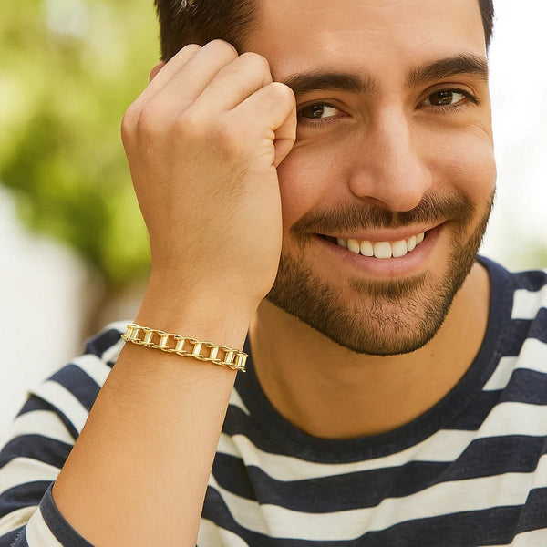 14k Yellow Gold Men's Bracelet with Rail Motif Links