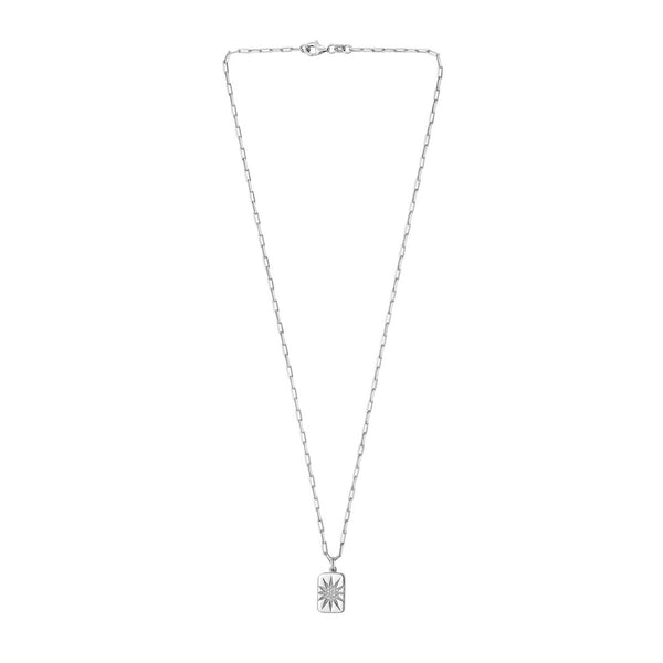 Sterling Silver Rhodium Plated Cubic Zirconia Starburst Locket Necklace