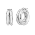 Sterling silver 925 puffed double row hoop earrings with rounded profile