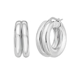 Sterling silver 925 puffed double row hoop earrings with rounded profile thumbnail 1