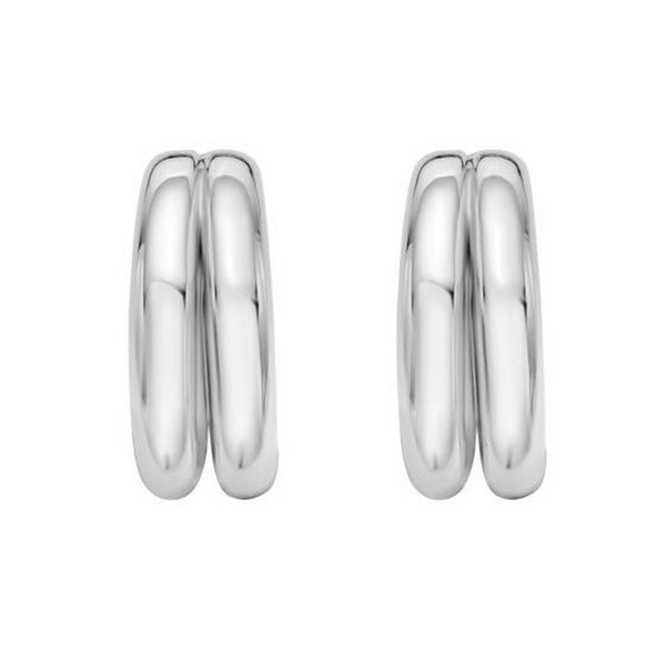 Sterling Silver Puffed Double Row Hoop Earrings