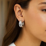 Sterling Silver Puffed Double Row Hoop Earrings thumbnail 4