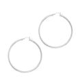 Rhodium plated sterling silver hoop earrings with 3mm tube and 50mm diameter