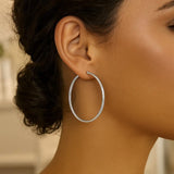 Rhodium Plated Hoop Earrings in Sterling Silver (3x50mm) thumbnail 4