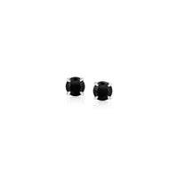14k White Gold Stud Earrings with Black Cubic Zirconia(4mm)