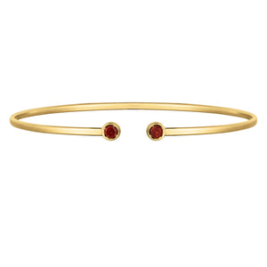 14K Yellow Gold Garnet Open Cuff Bangle (2.00 mm)