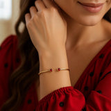 14K Yellow Gold Garnet Open Cuff Bangle (2.00 mm) thumbnail 3