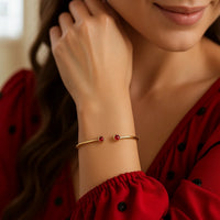 14K Yellow Gold Garnet Open Cuff Bangle (2.00 mm)
