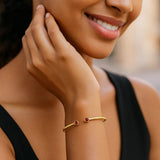 14K Yellow Gold Garnet Open Cuff Bangle (2.00 mm) thumbnail 4