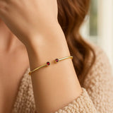 14K Yellow Gold Garnet Open Cuff Bangle (2.00 mm) thumbnail 5