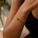 14K Yellow Gold Garnet Open Cuff Bangle (2.00 mm) thumbnail 6