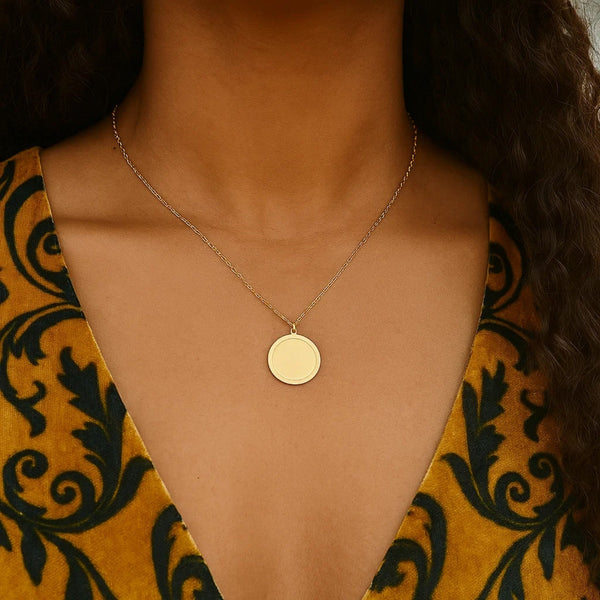 14K Yellow Gold Round Tag Necklace