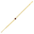 14K yellow gold curb chain bracelet with red garnet accents