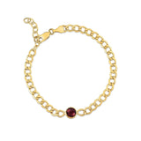 14K Yellow Gold Garnet Curb Chain Bracelet (3.60 mm) thumbnail 2