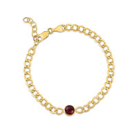 14K Yellow Gold Garnet Curb Chain Bracelet (3.60 mm)