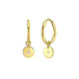 14K Yellow Gold Diamond Disc Charm Hoop Earrings thumbnail 1