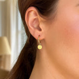 14K Yellow Gold Diamond Disc Charm Hoop Earrings thumbnail 2