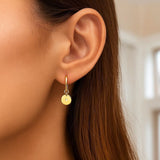 14K Yellow Gold Diamond Disc Charm Hoop Earrings thumbnail 3