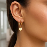 14K Yellow Gold Diamond Disc Charm Hoop Earrings