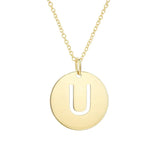 14K yellow gold disc initial U pendant with cut-out letter thumbnail 1