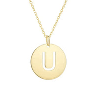 14K Yellow Gold Disc Initial U Pendant